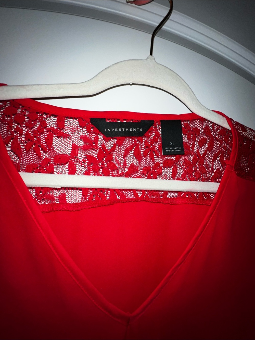 Investments Red Lace-Back V-Neck Chemise Top